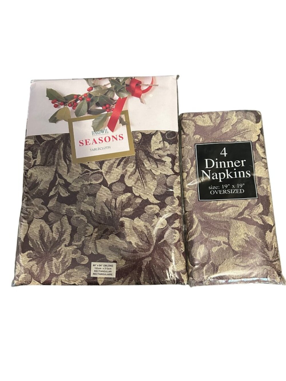 Christmas Seasons Tablecloth 4 Dinner Napkins Set 60" x 84" Oblong 19" x 19" Ove